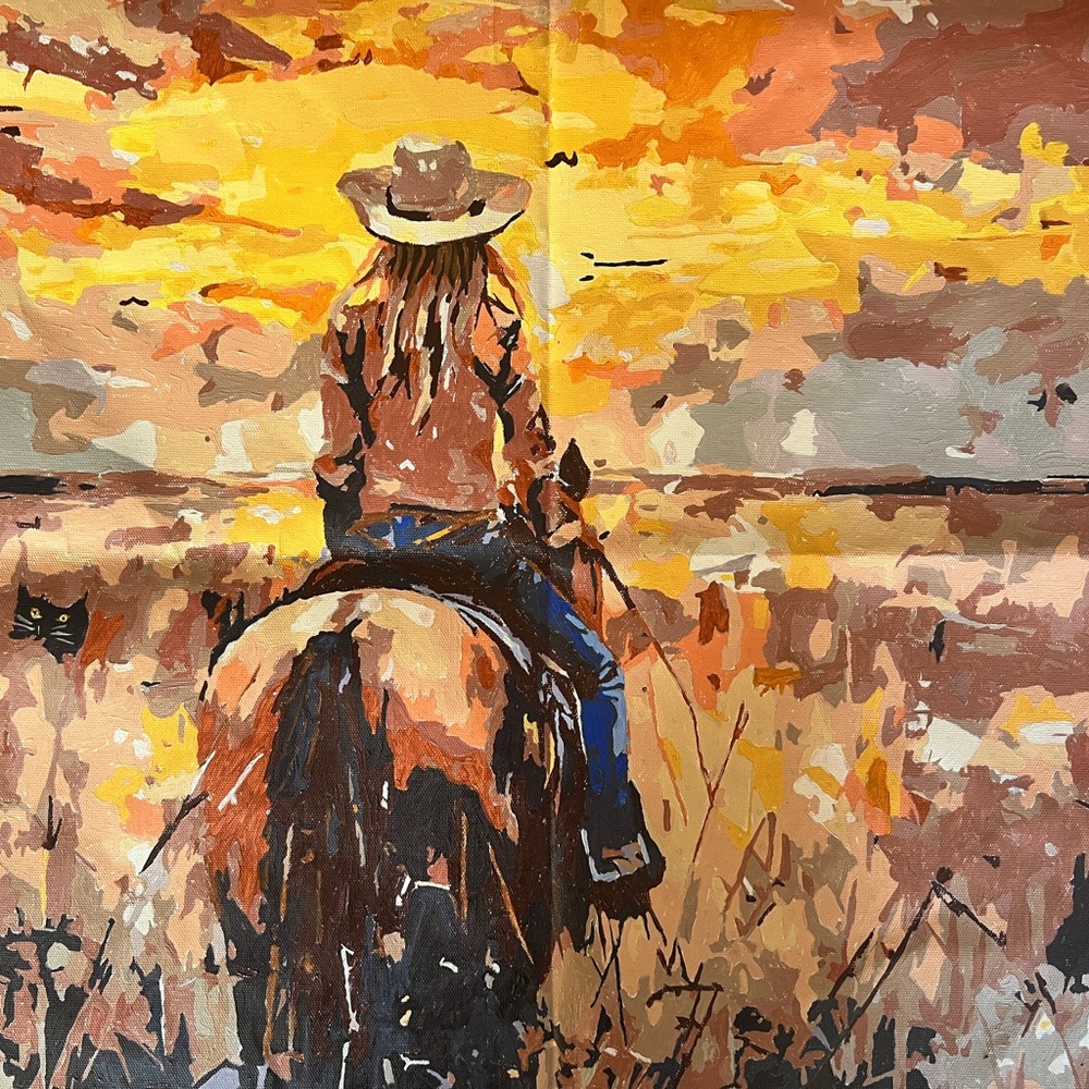 🌺🌺SOLD🌺🌺Riding into the Sunset PBN Painting